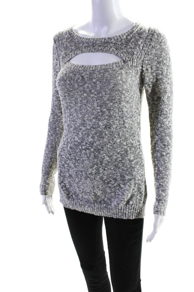 Central Park West Women's Crewneck Long Sleeves Cut-Out Front Knit Sweater Gray