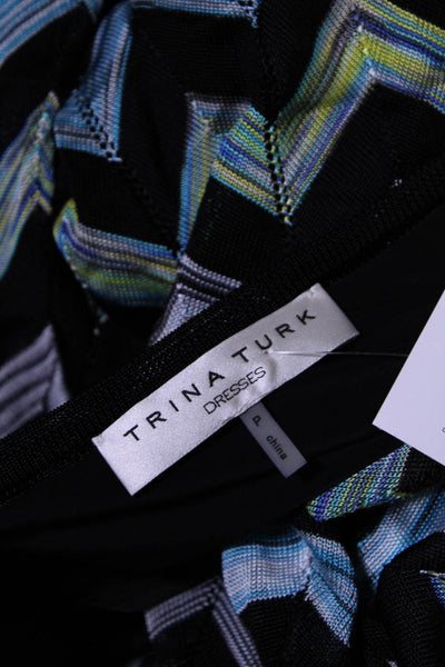 Trina Turk Women's Faux Wrap 3/4 Sleeves Tie Waist Mini Dress Chevron Stipe S