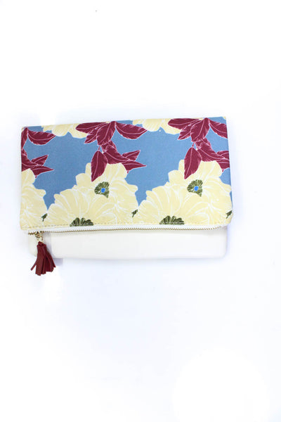 Rachel Pally Womens Fold Over Floral Canvas Clutch Handbag White Blue Yellow Red