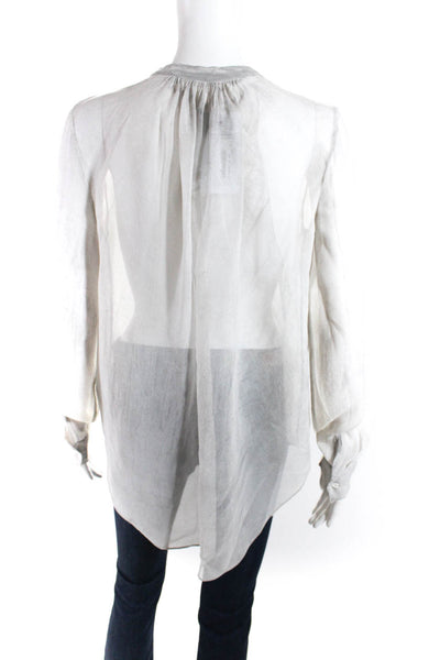 Raquel Allegra Womens Long Sleeve V Neck Sheer Silk Shirt Gray Size 0