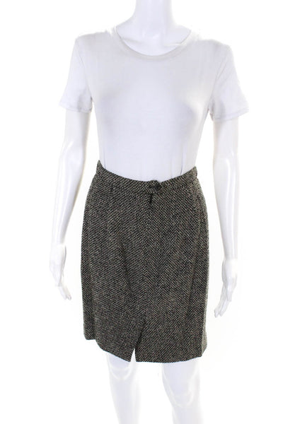 Max Mara Womens Front Zip Knee Length Pencil Skirt Black White Wool Size 6