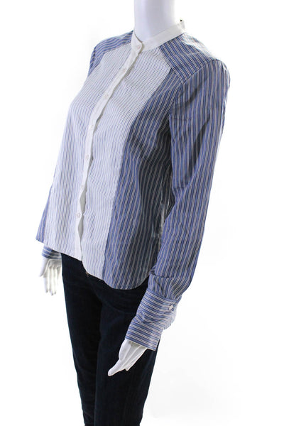 BCBG Max Azria Womens Cotton Striped Button Button Blouse Blue White Size 2XS