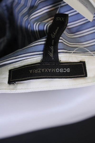 BCBG Max Azria Womens Cotton Striped Button Button Blouse Blue White Size 2XS