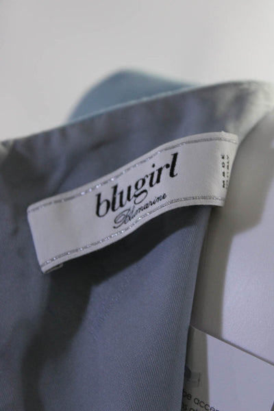 Bluegirl Blumarine Womens Solid Jeweled Neck Sleeveless Tea Dress Blue Size 42