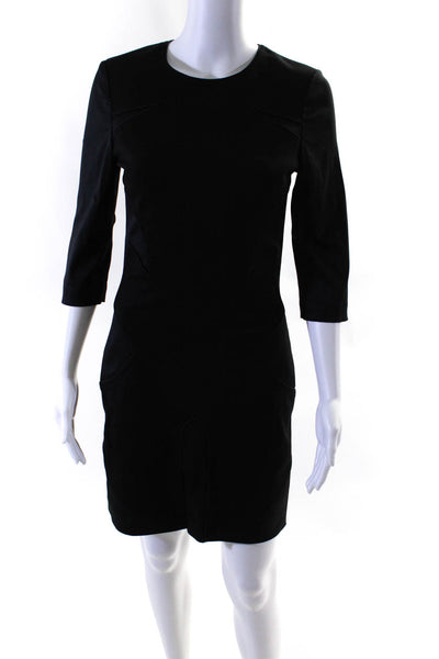 Thakoon Womens Solid Zip Detailed Body Quarter Sleeve Sheath Dress Black Size 6
