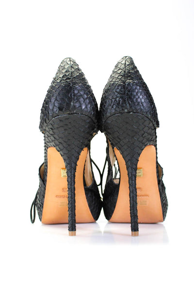 Pour la Victoire Womens Leather Laced Up Open Toe Stiletto Heels Shoes Black Siz