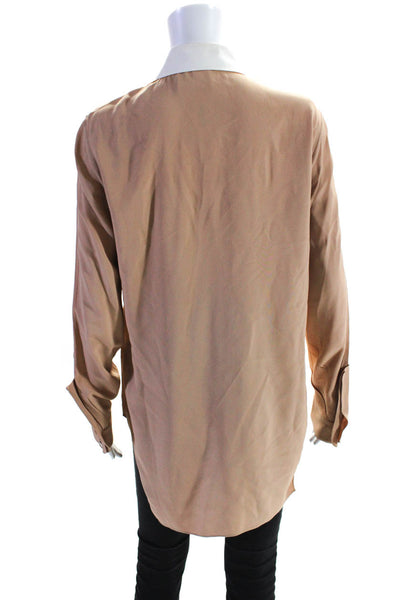 Carven Womens Silk Collared Hidden Placket Long Sleeve Blouse Top Beige Size 38