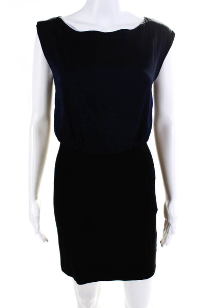 Alice + Olivia Womens Colorblock Zip Short Sleeve Midi Blouson Dress Navy Size S