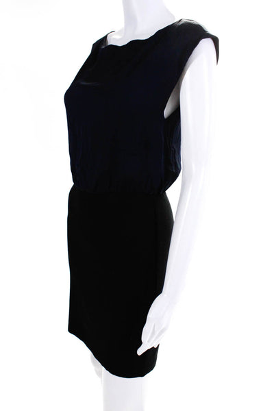 Alice + Olivia Womens Colorblock Zip Short Sleeve Midi Blouson Dress Navy Size S
