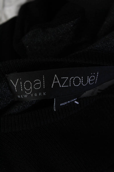 Yigal Azrouel Womens Zipper Trim Ribbed Knit Crew Neck Sweater Black Gray Small