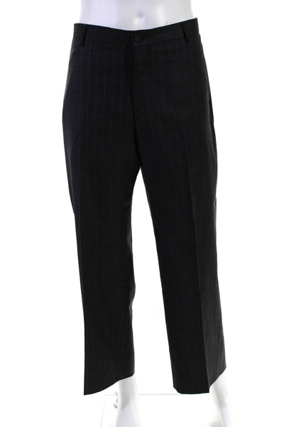 Emporio Armani Mens Pin Stripe Straight Leg Flat Front Dress Pants Gray Size 2XL