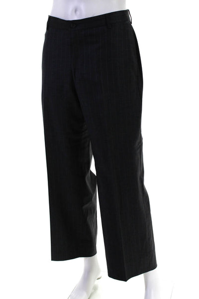 Emporio Armani Mens Pin Stripe Straight Leg Flat Front Dress Pants Gray Size 2XL