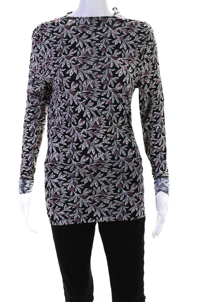Isabel Marant Womens Long Sleeve Floral Matte Jersey Top Blouse Black Pink FR38