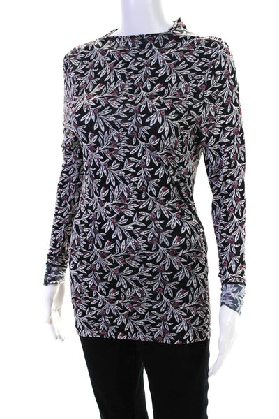 Isabel Marant Womens Long Sleeve Floral Matte Jersey Top Blouse Black Pink FR38