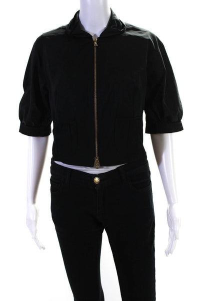 Lida Baday Womens Short Sleeve Full Zip Crop Jacket Black Size 8
