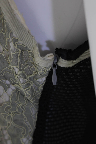 Proenza Schouler Womens Lace Button Sheer Color Block Blouse Black Beige Size 4