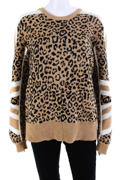 Current/Elliott Womens Animal Print Crew Neck Sweater Brown Black Size 3