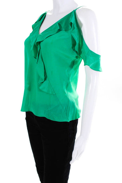 Amanda Uprichard Womens Silk Ruffle Front Spaghetti Strap Cami Top Green Size S