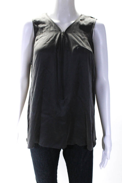 Go Silk Women's Sleeveless Silk Zip Up Blouse Gray Size L