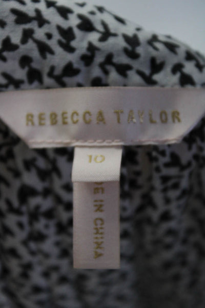 Rebecca Taylor Women's Sleeveless Printed Tie Front V-Neck Blouse White Size 10