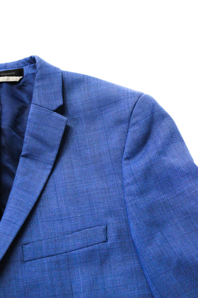 Marc New York Mens Striped Window Pane Print Button Collared Blazer Blue Size S