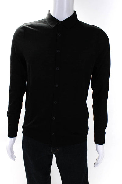 Naadam Mens Wool Buttoned Collared Cuff Long Sleeve Top Black Size S