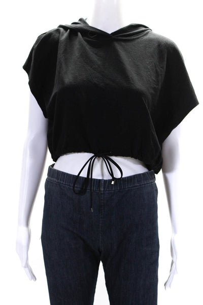 Koral Womens Short Sleeve Drawstring Hooded Shirt Black Size Large