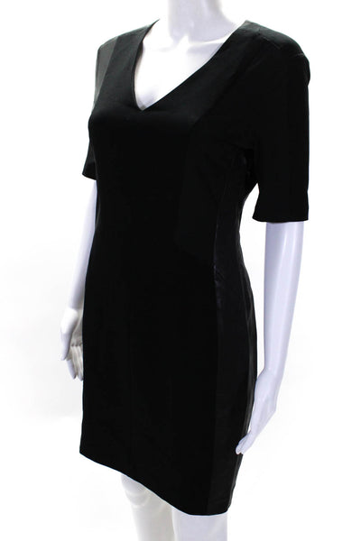 Rag & Bone Womens Leather Constrast Short Sleeve V Neck Dress Black Size 2