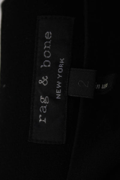 Rag & Bone Womens Leather Constrast Short Sleeve V Neck Dress Black Size 2