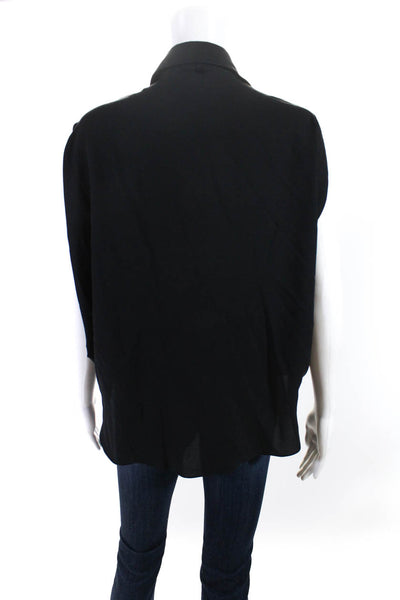 Adam Lippes Women's Sleeveless Silk Button Down Shirt Black Size 0