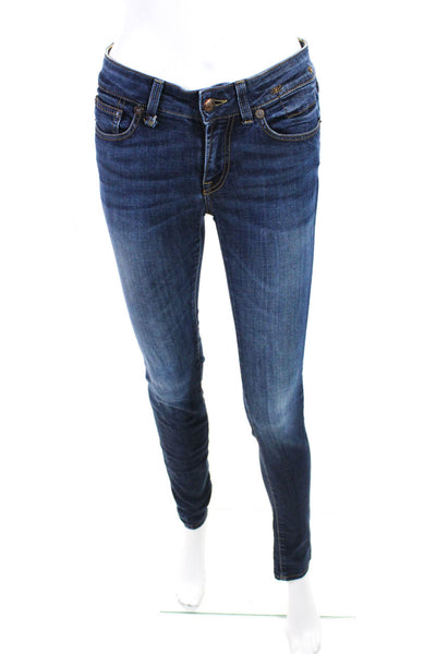 R13 Womens Cotton 5-Pocket Medium Wash Buttoned Skinny Jeans Blue Size EUR25