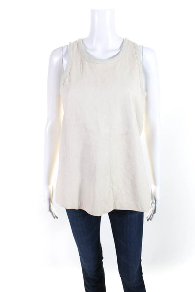 Theory Womens Leather Patchwork Hook & Eye Back Sleeveless Tank Top Cream Size M