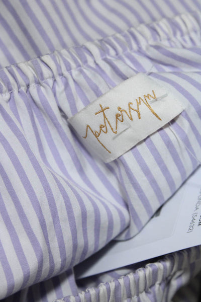 Petersyn Womens Cotton Stripe Off-the-Shoulder Ruche Sleeve Blouse Purple Size M