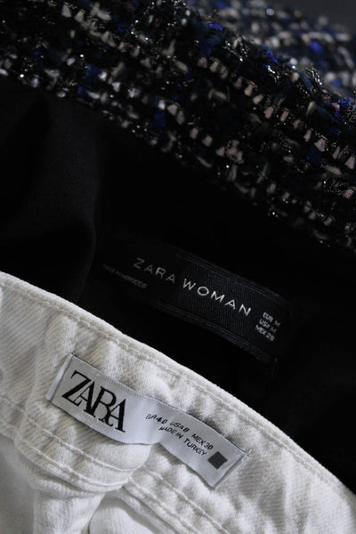 Zara Women's Tweed Blazer Straight Leg Jeans White Blue Size 8 M Lot 2