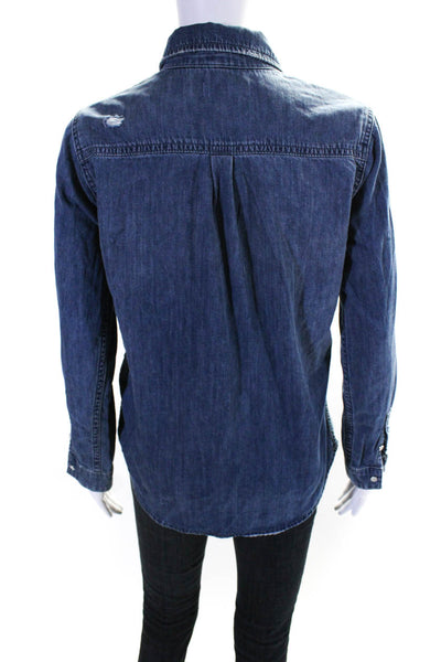 DL1961 Womens Cotton Distressed Button Down Denim Shirt Blue Size Extra Small