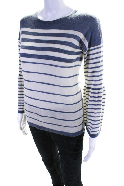 Autumn Cashmere Womens Cashmere Striped Print Long Sleeve Sweater White Size S