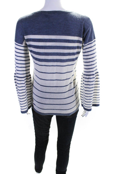 Autumn Cashmere Womens Cashmere Striped Print Long Sleeve Sweater White Size S