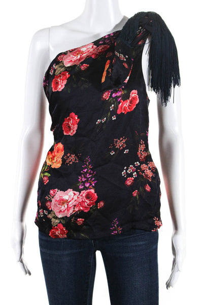 Mother Of Pearl Womens Floral One Shoulder Tied Frayed Blouse Top Navy Size 6