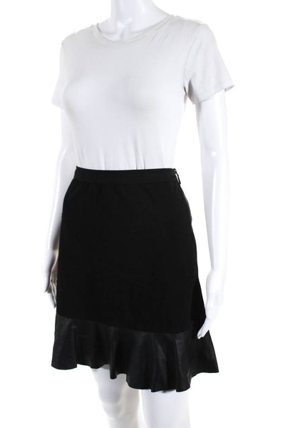 Elie Tahari Womens Striped Zipped Tiered Ruffled A-Line Skirt Black Size L