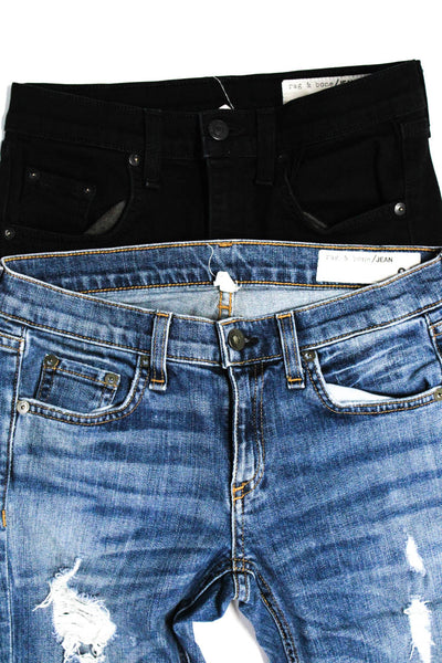 Rag & Bone Jean Womens Solid Cotton Denim Skinny Jeans Black Blue Size 24 Lot 2