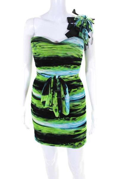 Jovani Womens Ruched Detachable Ruffled One Shouldered Mini Dress Green Size 6