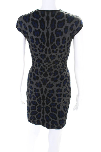 RVN Womens Leopard Sleeveless Round Neck Pullover Sheath Midi Dress Gray Size M