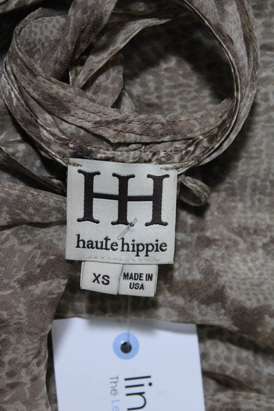 Haute Hippie Womens Snakeskin Print Chiffon Layered Satin Slip Dress Brown Sz XS