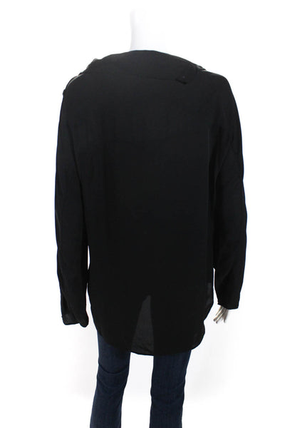Theory Womens Button Up Long Sleeve Turtleneck Top Blouse Black Silk Size Small