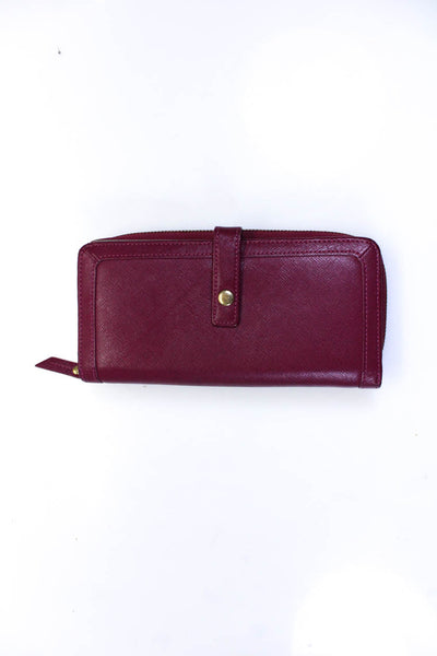 Neiman Marcus Womens Pressed Leather Zip Around Card Holder Red Wallet