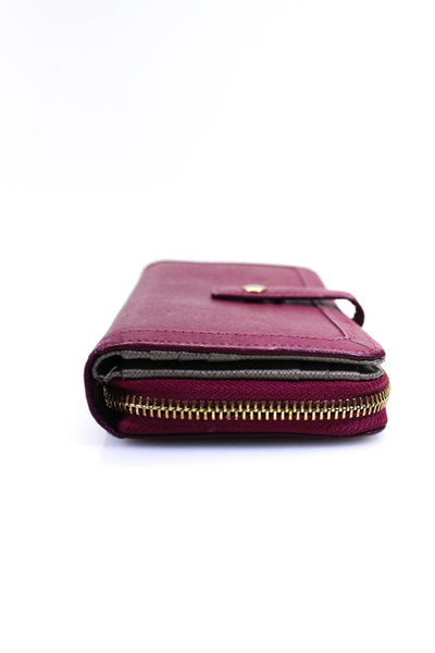 Neiman Marcus Womens Pressed Leather Zip Around Card Holder Red Wallet
