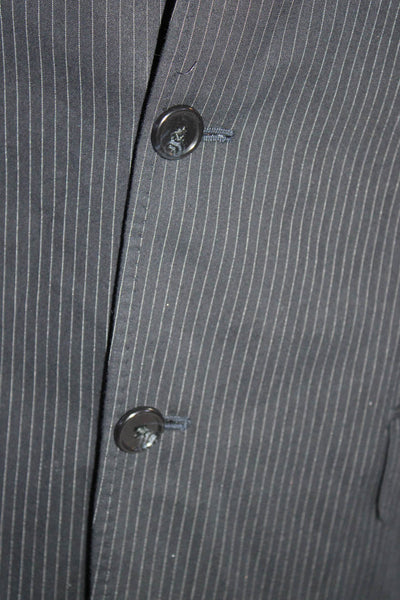 Massimo Dutti Mens Pinstriped Three Button Blazer Jacket Black Size 44