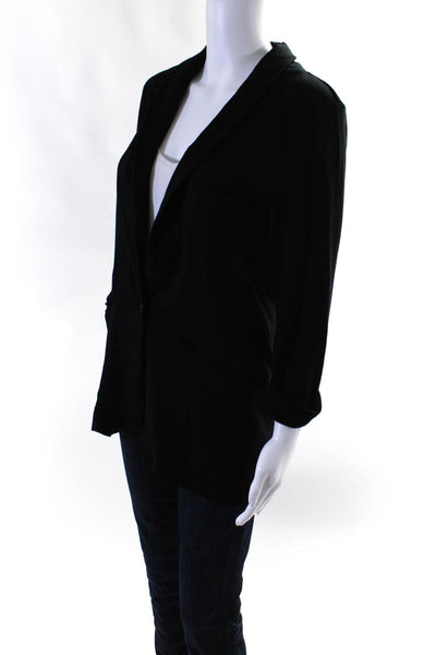 Joie Womens Solid Single Besom Pocket Soft Shacket Cardigan Black Size Medium