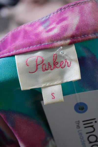 Parker Women's Round Neck 3/4 Sleeves Half Button Multicolor Blouse Size S