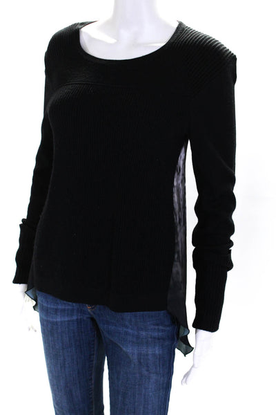 Elie Tahari Womens Merino Wool Knit High-Low Long Sleeve Sweater Black Size XS